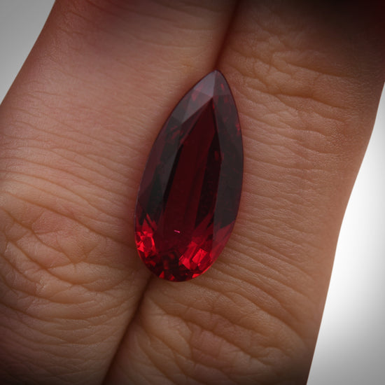 7.96 Carat Red MOZAMBIQUE Pear Ruby GRS Pidgeon Blood Vivid Red