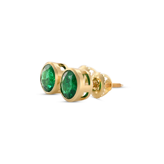 Round Zambian Emerald Stud Earrings
