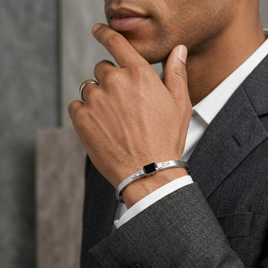 Natural Fancy Black Diamond and  White Gold Men's Bangle GIA