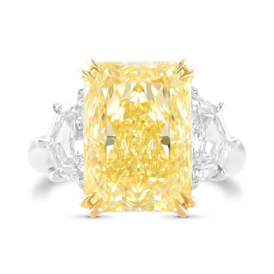 Fancy Yellow Radiant Three-stone diamond Ring