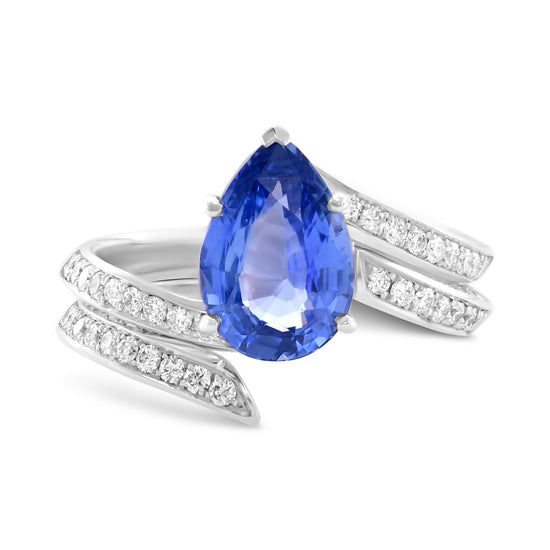 Blue Sapphire and Diamond Side Stone Ring and Wedding Band