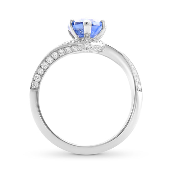 Blue Sapphire and Diamond Side Stone Ring and Wedding Band