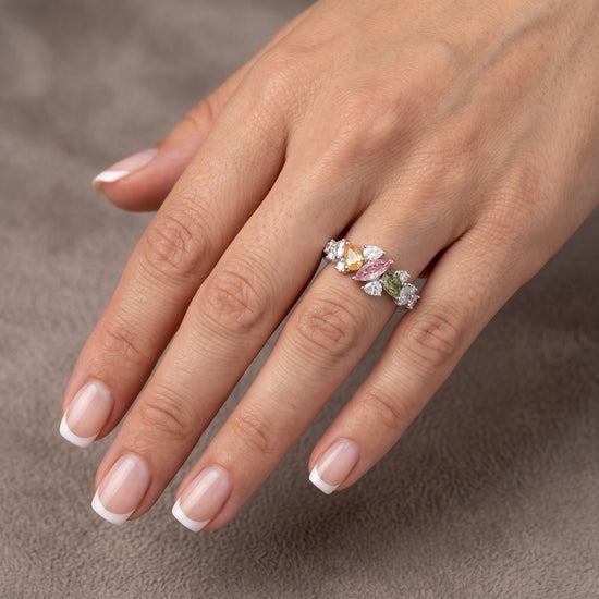 Multi Color Diamond Cluster Couture Ring