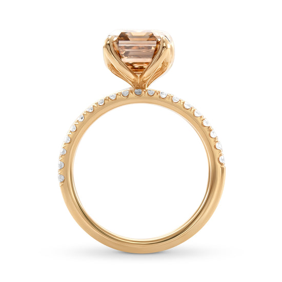 Fancy Dark Orangey Brown Emerald Solitaire Diamond Ring and Diamond Wedding Band Set