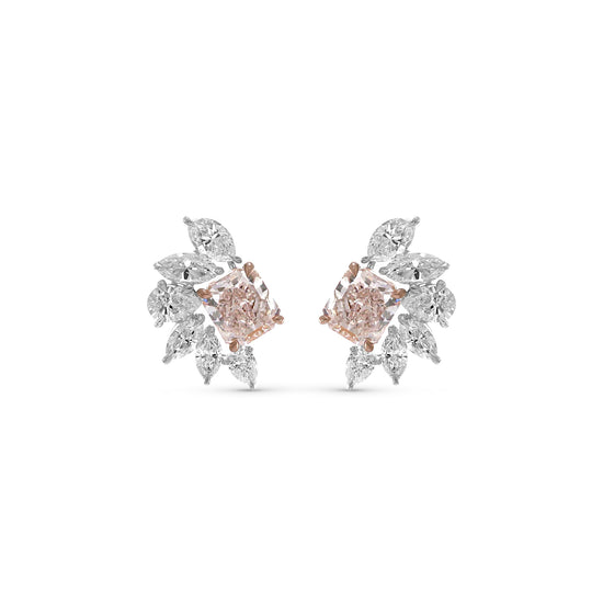 Fancy Orangy Pink and White Diamond Stud Earrings