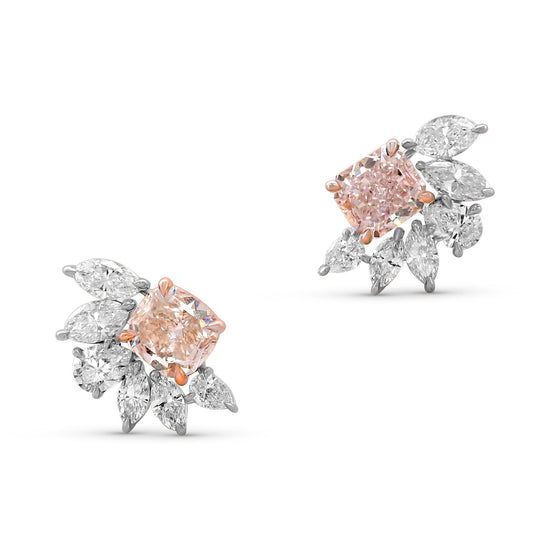 Fancy Orangy Pink and White Diamond Stud Earrings