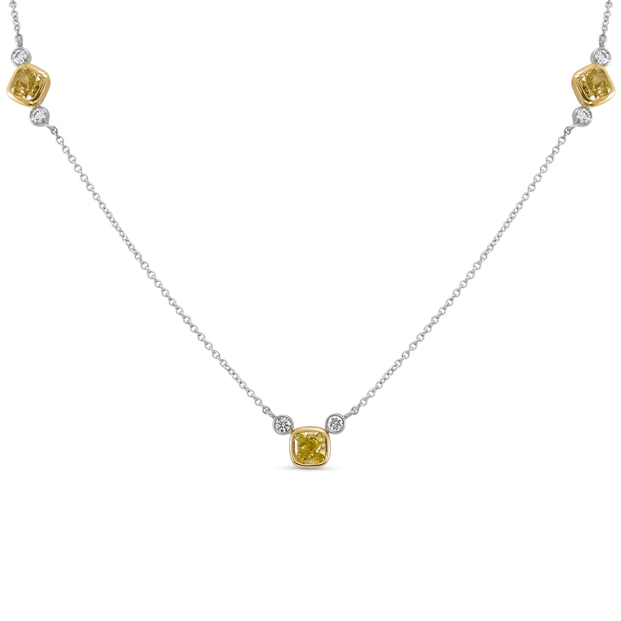 Fancy Intense Yellow Diamond Bezel Necklace