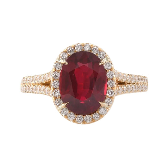Ruby and Diamond Split-Shank Halo Ring