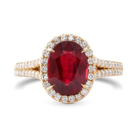Ruby and Diamond Split-Shank Halo Ring