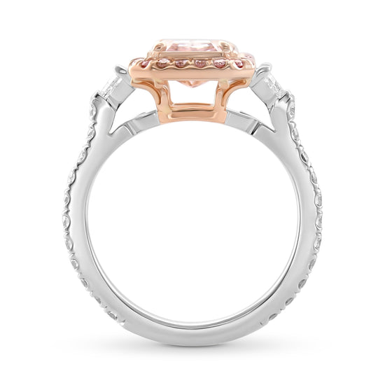 Pink Radiant Cut Diamond Three-Stone Halo Ring