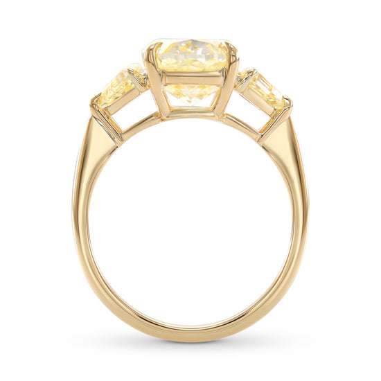 Light Yellow Oval Diamond Three-stone Ring