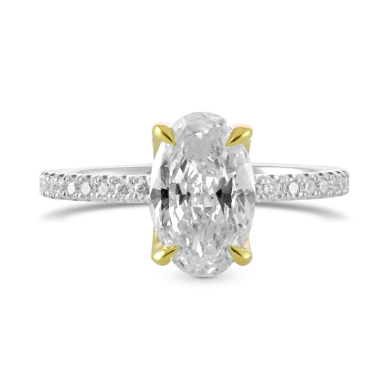 Fancy White Oval Diamond Solitaire Pave Side-stone Ring