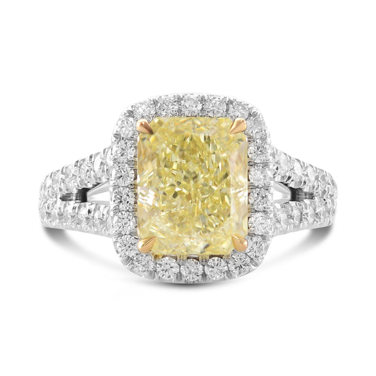 Fancy Light Yellow Radiant Diamond Split Shank Halo Ring