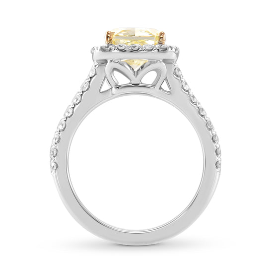Fancy Light Yellow Radiant Diamond Split Shank Halo Ring