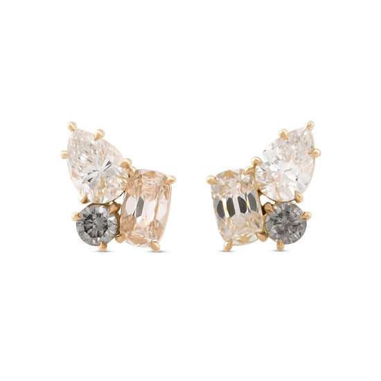Orecchini a grappolo con diamanti taglio cuscino color marrone chiaro