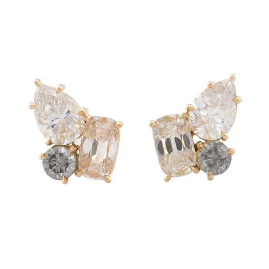 Light Brown Cushion Diamond Cluster Earrings