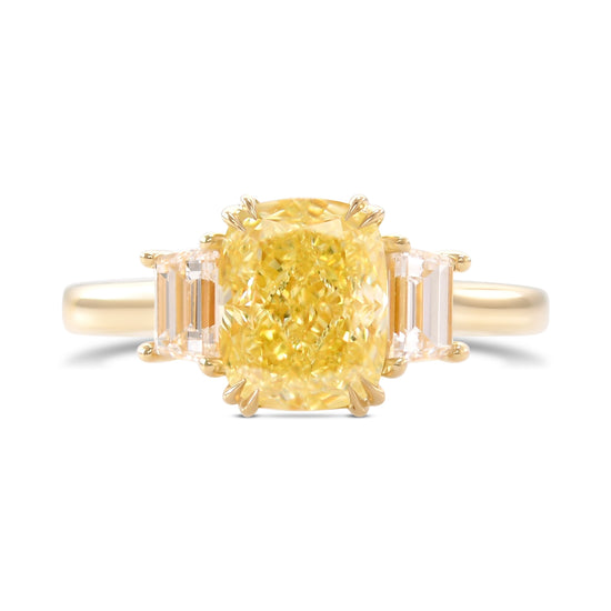 Fancy Yellow Cushion Diamond Three-stone Ring