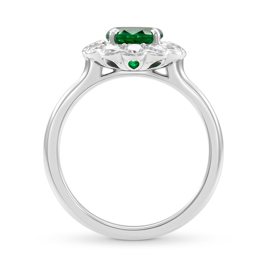 Oval Emerald Scalloped Diamond Halo Ring
