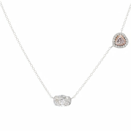 Fancy Purplish Pink Heart & Colorless Oval Diamond Two-stone Necklace