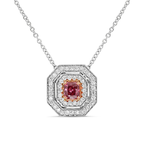 Fancy Deep Purplish Pink Radiant Double Halo Diamond Pendant