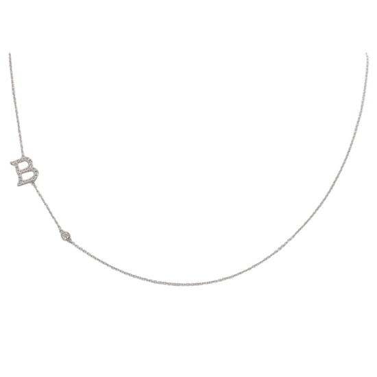 Colorless Round Diamond Letter "B" Necklace