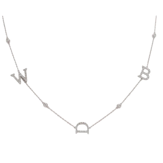 Colorless Round Diamond Three Letter Necklace