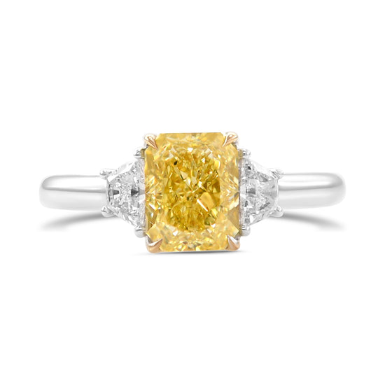 Fancy Yellow Radiant Diamond Three-stone Ring