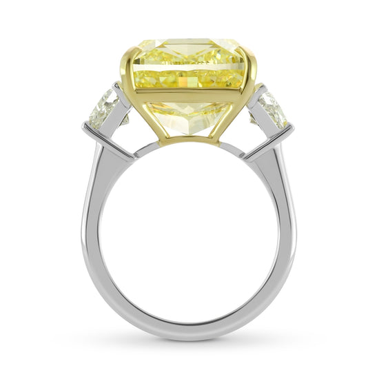 Fancy Intense Yellow Cushion Diamond Three-stone Ring