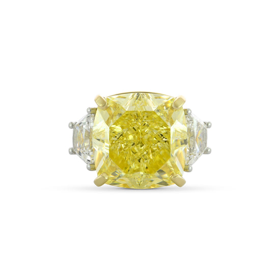 Fancy Intense Yellow Cushion Diamond Three-stone Ring