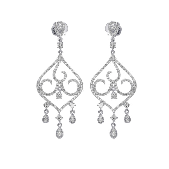 Round White Diamond Pave Drop Earrings