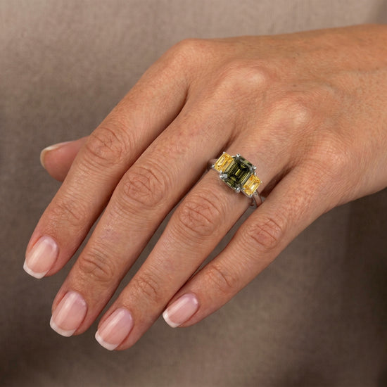Chameleon Emerald Diamond Three-Stone Ring