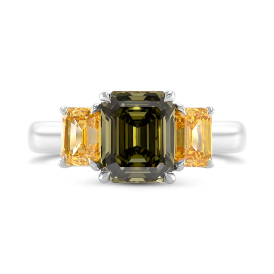 Chameleon Emerald Diamond Three-Stone Ring