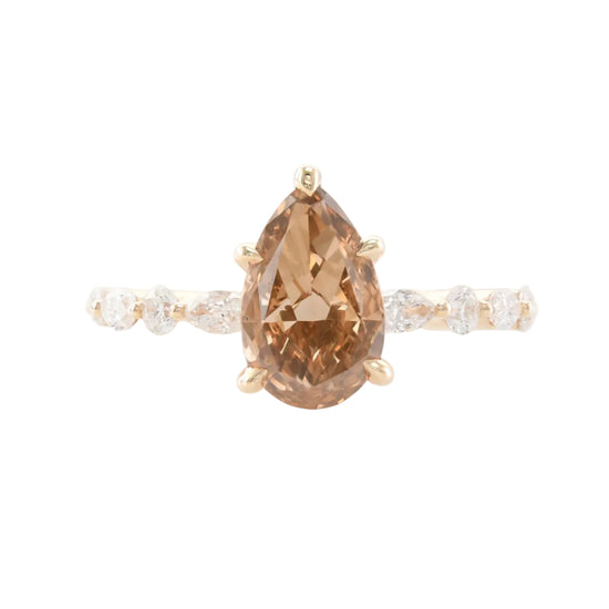 Fancy Deep Brown Pear Diamond Side-Stone Ring