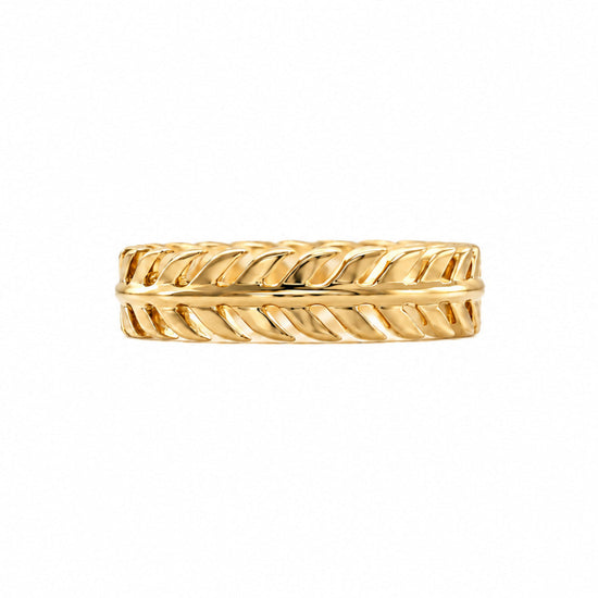 Anello a motivo foglia in oro giallo 14K