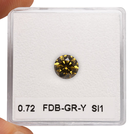 0.72 Carat Fancy Deep Brownish Greenish Yellow Round Brilliant Diamond SI1 GIA