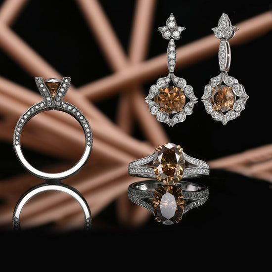 Fancy Brown Halo-Ohrringe in Tropfenform aus 18 Karat Weiß- und Roségold