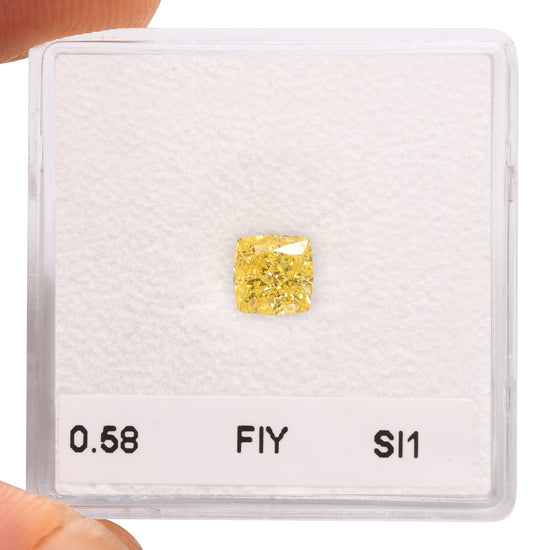 0.58 Karat Fancy Intense Yellow Kissenschliff Diamant SI1 GIA