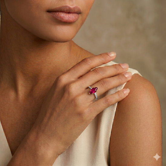 Red BURMESE Ruby Marquise Diamond Solitaire Ring