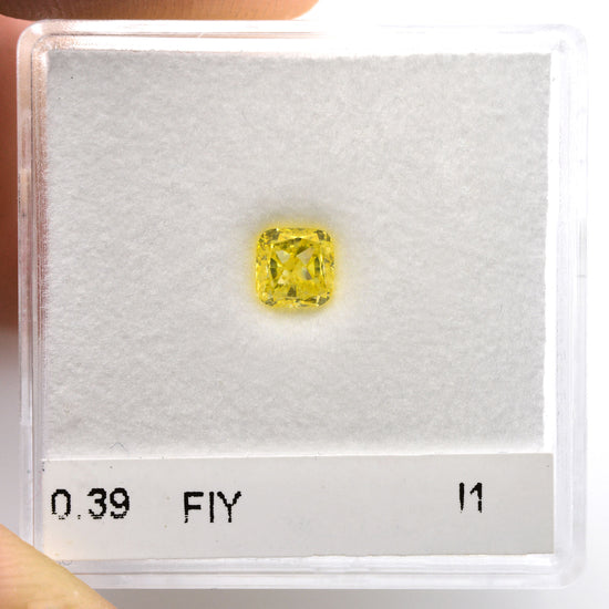 0.39 Carat Fancy Intense Yellow Cushion Diamond I1 GIA