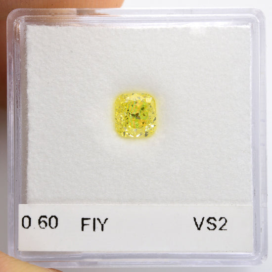 0.60 Carat Fancy Intense Yellow Cushion Diamond VS2 GIA