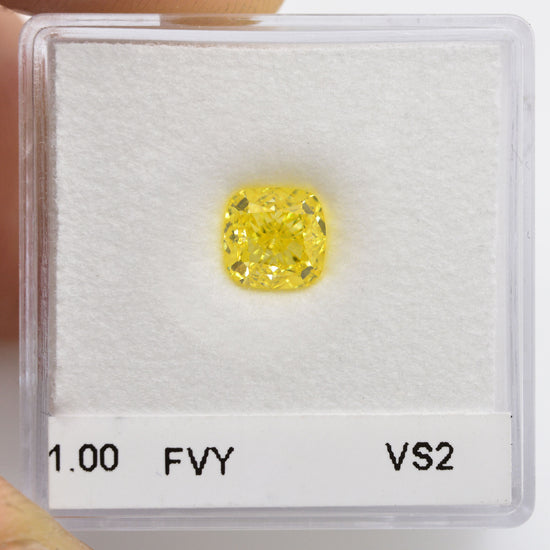1.00 Carat Fancy Vivid Yellow Cushion Diamond VS2 GIA