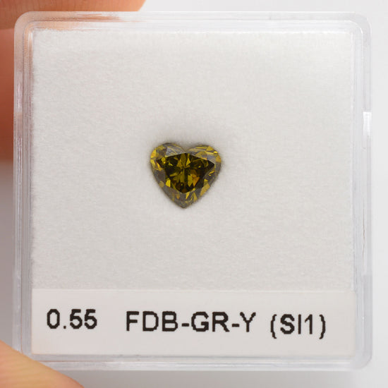 0.55 Carat Fancy Deep Brownish Greenish Yellow HEART Diamond (SI1) GIA