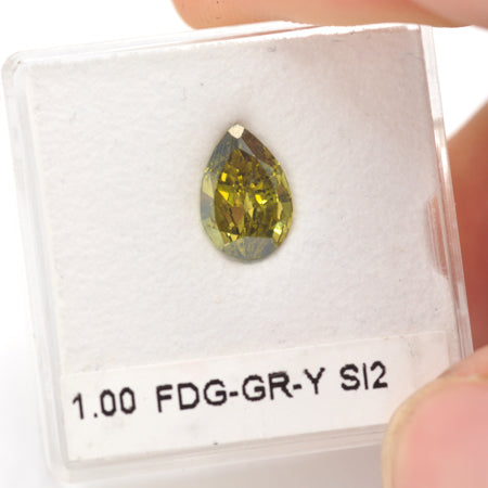 1.00 Carat Fancy Deep Grayish Greenish Yellow Pear Diamond SI2 GIA