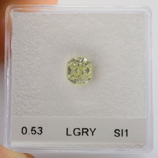 0.53 Carat Light Green Yellow Radiant Diamond SI1 GIA