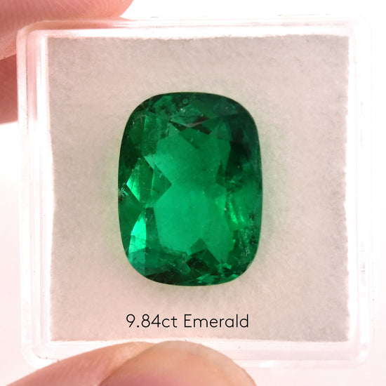 9.84 Carat Green COLOMBIAN Cushion Emerald AGL