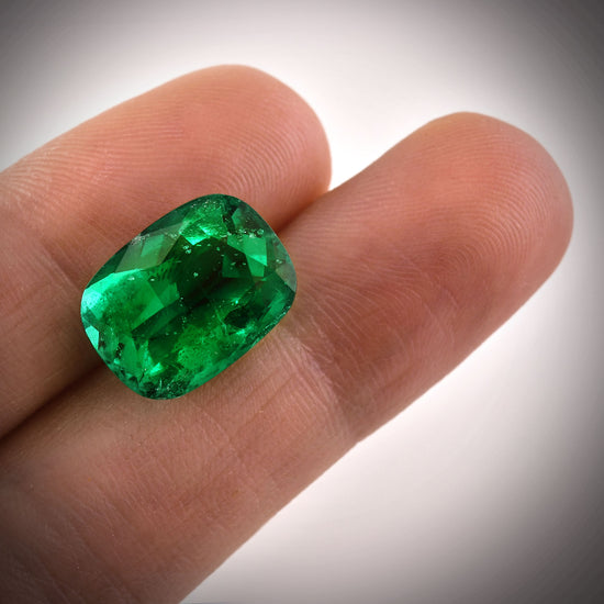 9.84 Carat Green COLOMBIAN Cushion Emerald AGL