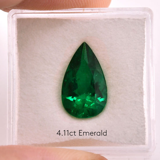 4.11 Carat Green COLOMBIAN Pear Emerald GRS