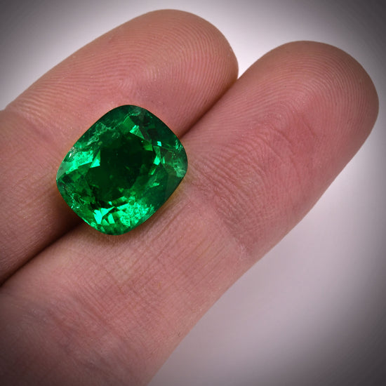 10.12 Carat Green COLOMBIAN Cushion Emerald SSEF