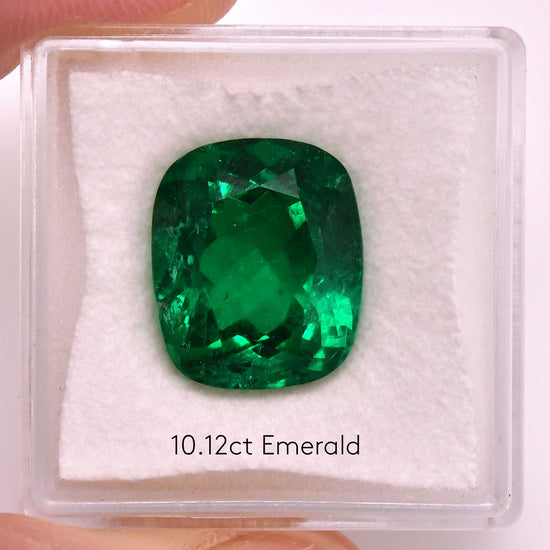 10.12 Carat Green COLOMBIAN Cushion Emerald SSEF