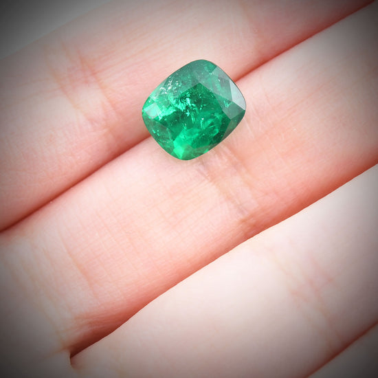 3.51 Carat Green COLOMBIAN Cushion Emerald GRS